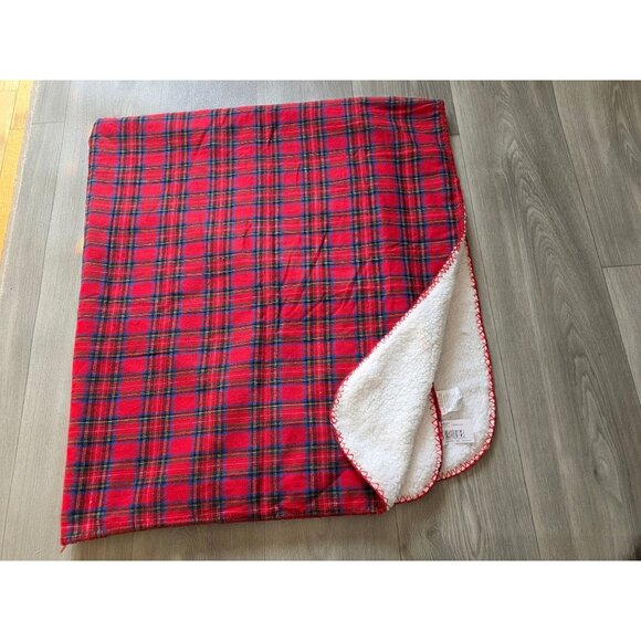 Comfort Bay Red Plaid Sherpa Throw Blanket 50" X 60" Polyester & Cotton - Picture 1 of 3